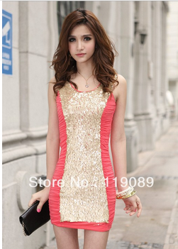 Vestido Goiaba C/ Dourado Drapeado na lateral