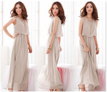 Vestido Longo Cinza Claro