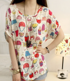 Blusa Branca Estampada Colorida