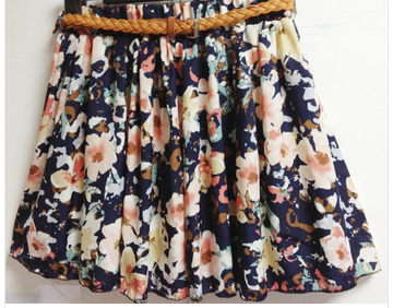 Saia Floral Azul Marinho C/ Branco