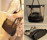 Bolsa Preta Floral/Transparente
