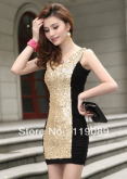 Vestido Preto C/ Dourado Drapeado nas laterais