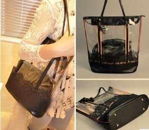 Bolsa Preta Floral/Transparente
