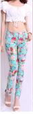 Calça Azul Estampada com Rosas